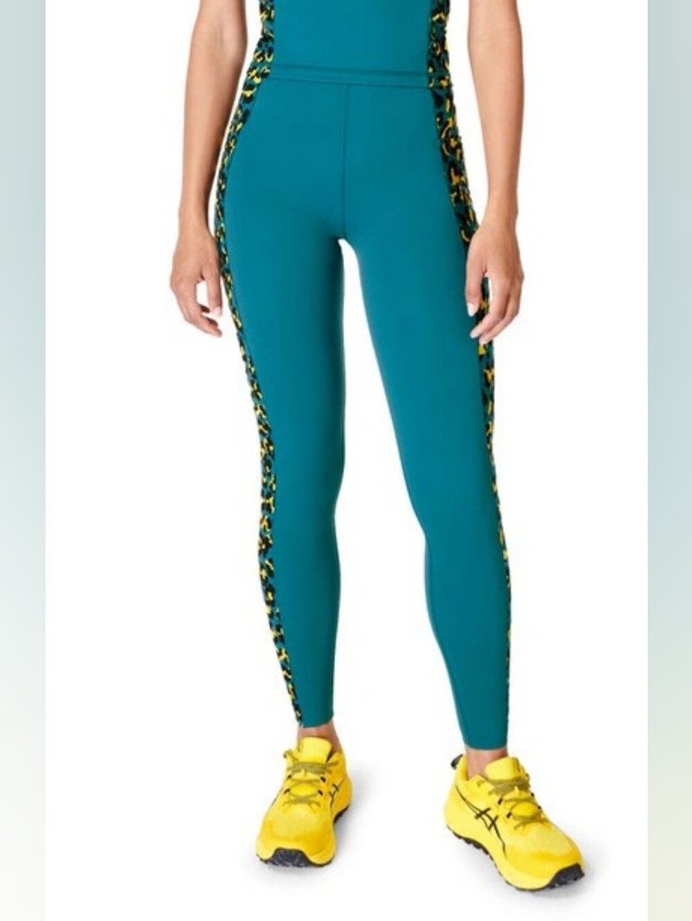 SWEATY BETTY Power Leopard Panel High Waist Workout Leggings In Blue Pixel